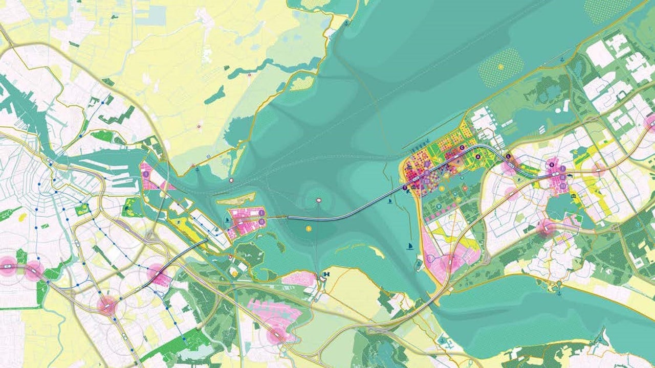 Grafische kaart van het gebied Almere Pampus